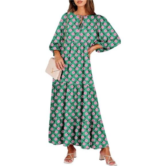 ANRABESS Womens Boho Maxi Dresses 2025 Summer V Neck Puff Sleeve Floral Flowy - Picture 1 of 7